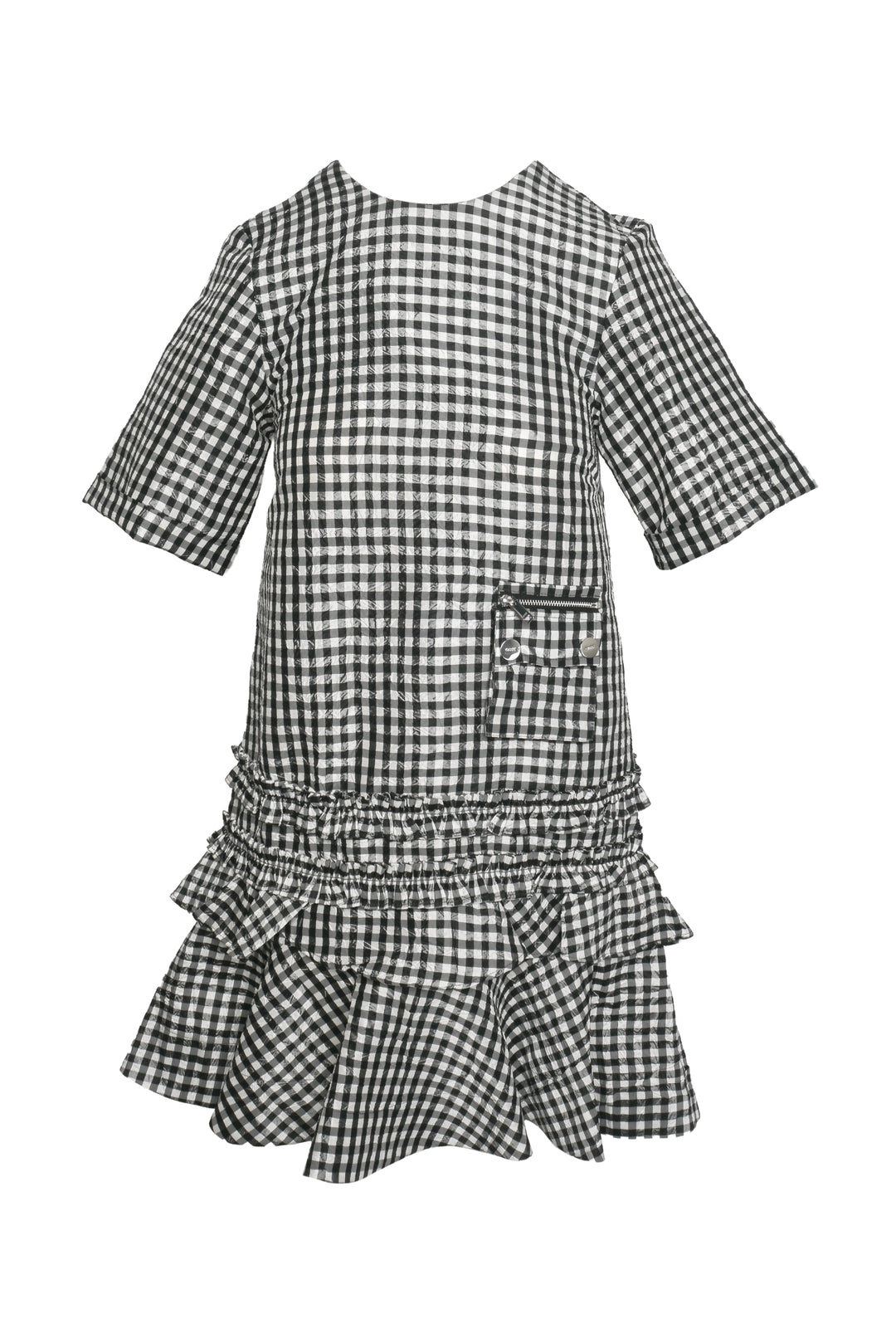Ganni Size 32 Gingham Ruffled Mini Dress
