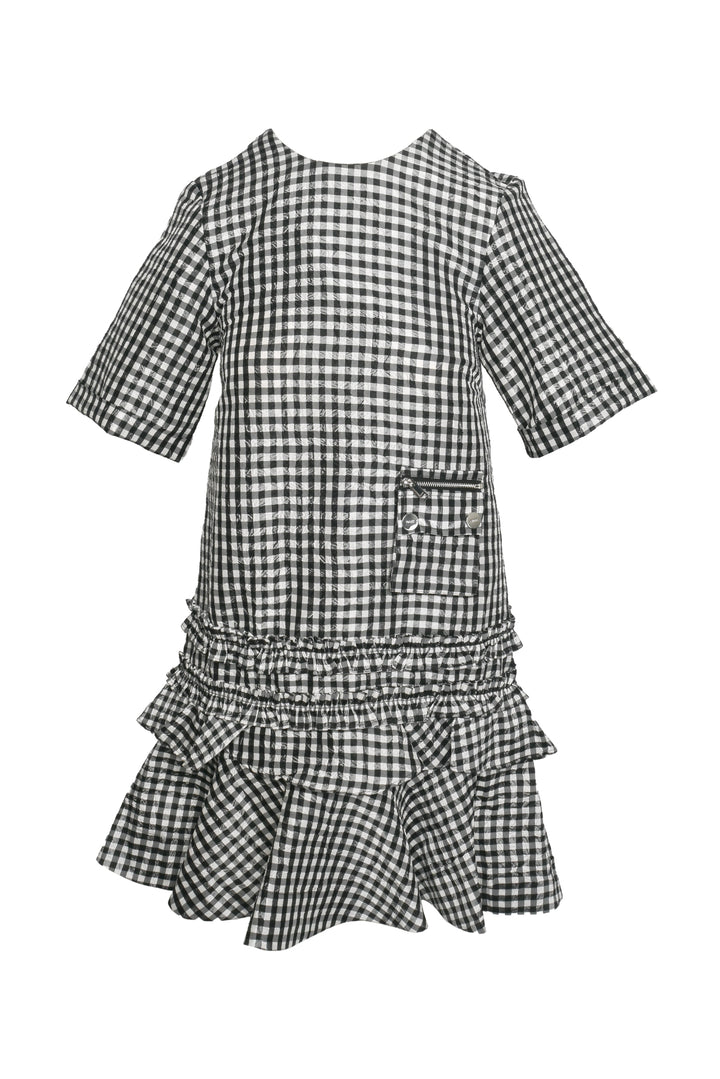 Ganni Size 32 Gingham Ruffled Mini Dress