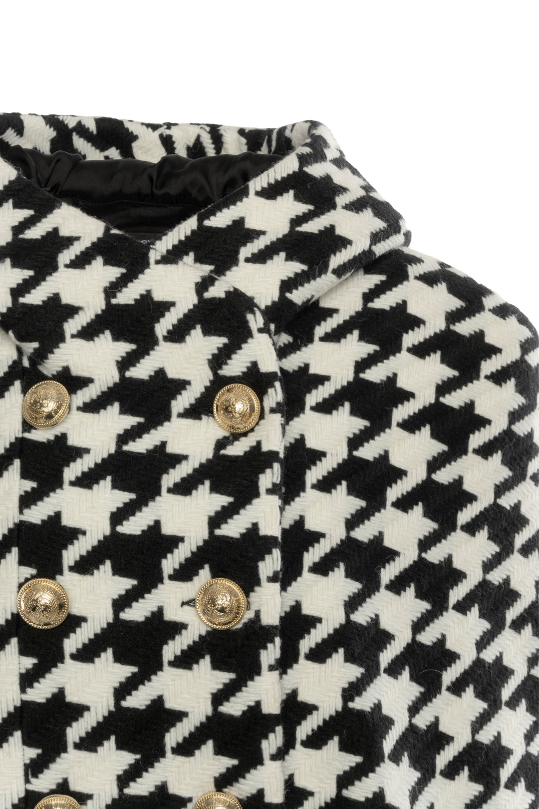 Balmain Size 42 Hooded Houndstooth Wool Blend Cape