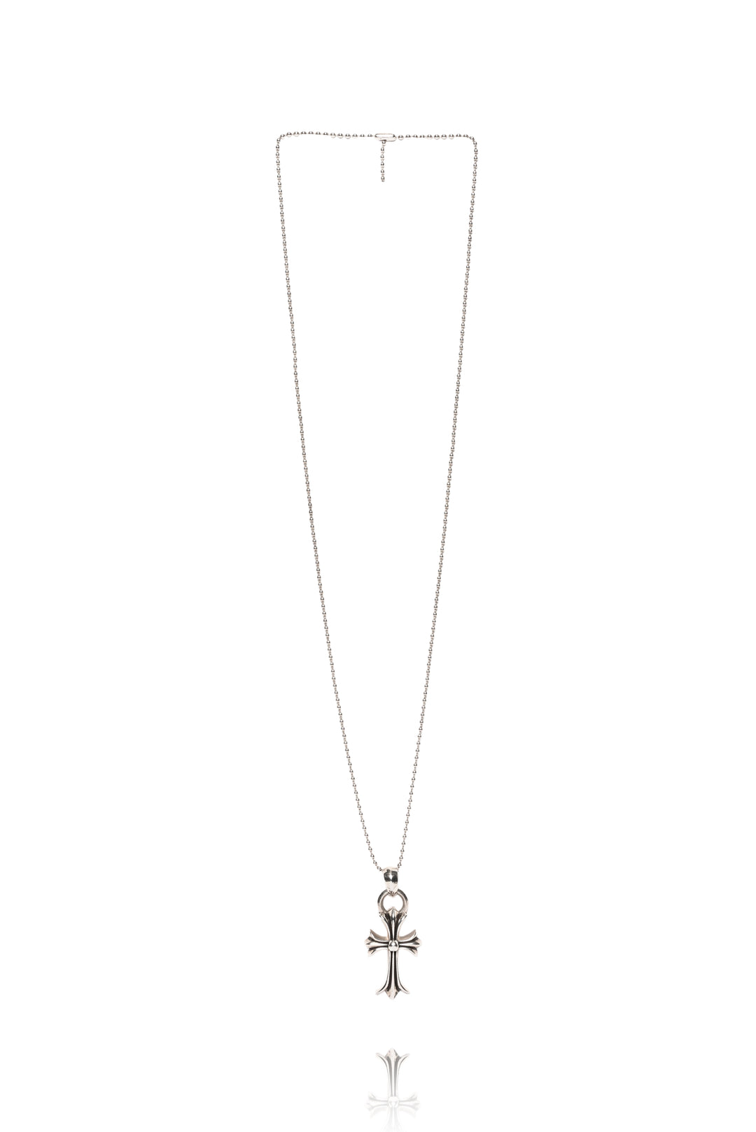 Chrome Hearts Sterling Silver Maltese Cross Pendant Ball Chain Necklace