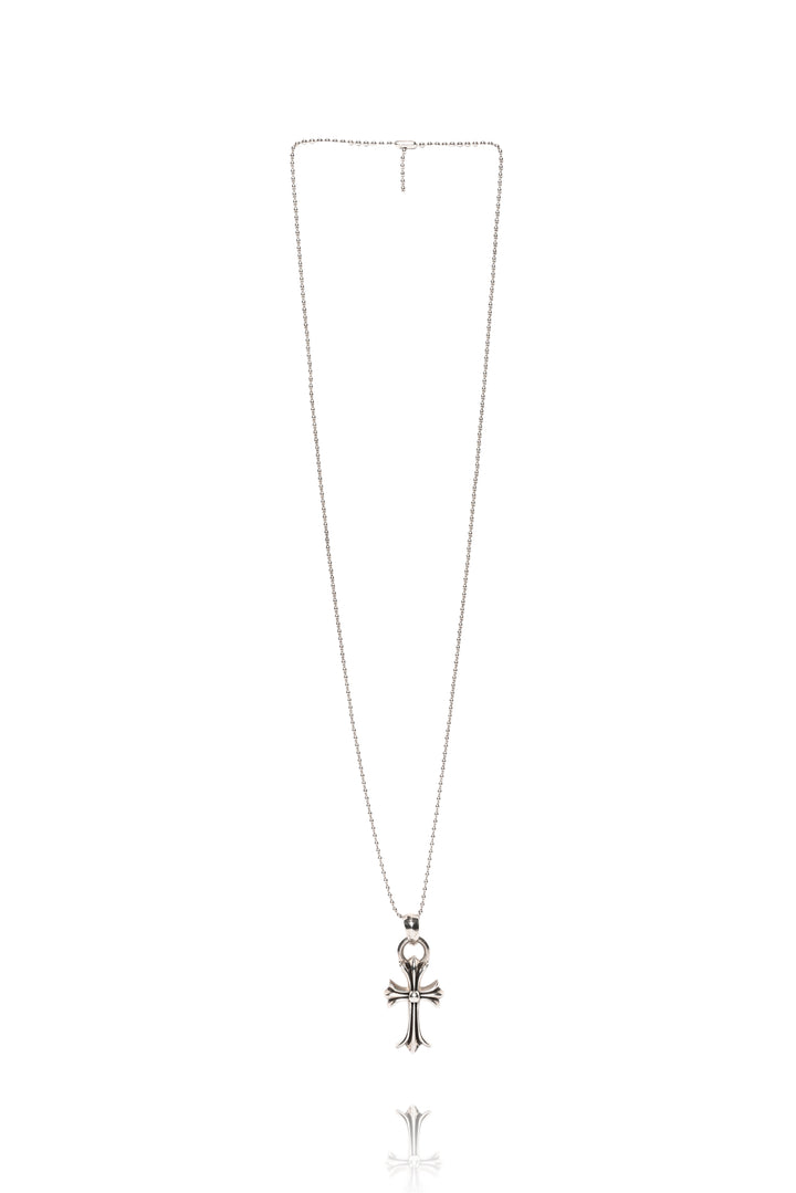 Chrome Hearts Sterling Silver Maltese Cross Pendant Ball Chain Necklace