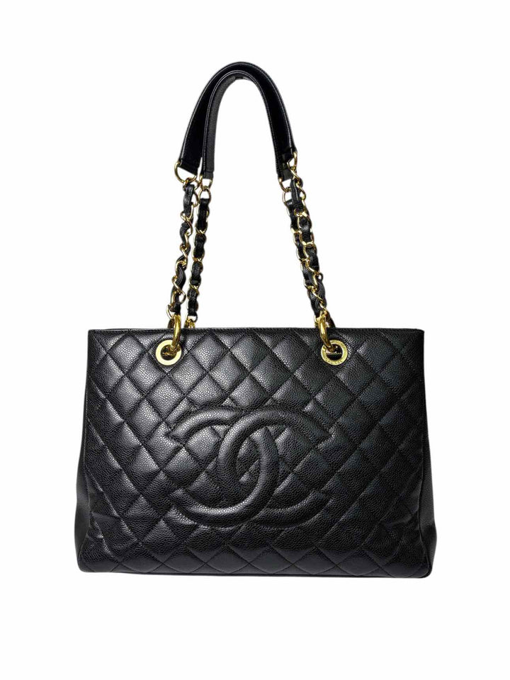 Chanel Black Caviar Quilted Leather Grand Shopping Tote Purse