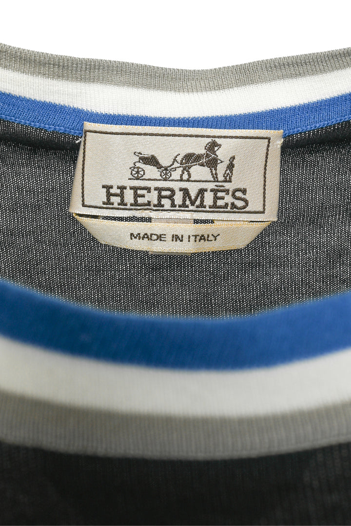Hermes Size M Men's "Rayures & Twist" Crewneck Short Sleeve Sweater