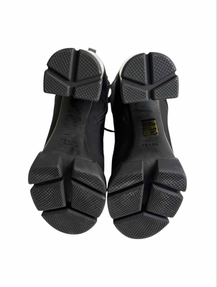 Prada Size 38.5 Re-Nylon & Leather Logo Ankle Boots