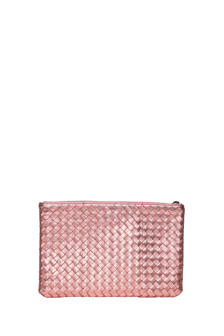 Bottega Veneta Intrecciato Metallic Leather Zipped Pouch