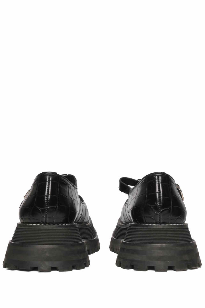 Burberry Size 37 Aldwych Croc Embossed Mary Jane Platform Leather Oxford Flats