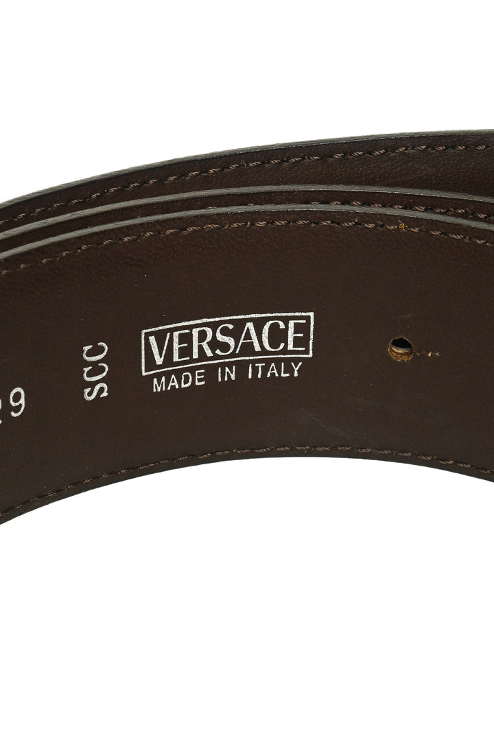 Versace Size 40 Studded Medusa Buckle Embossed Leather Belt