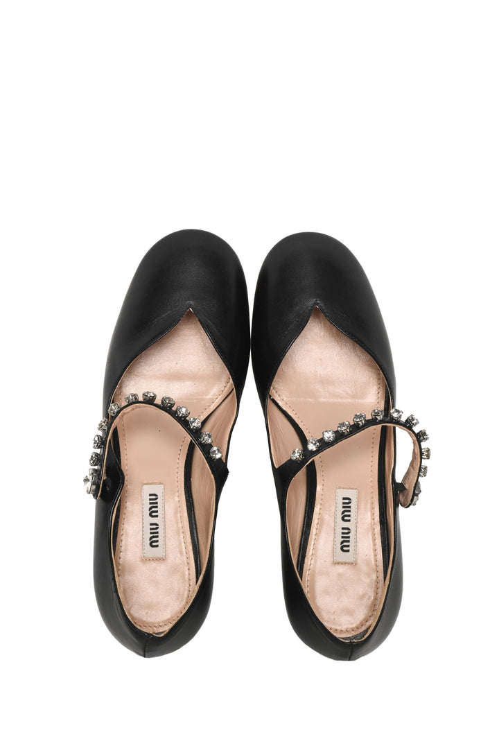 Miu Miu Size 34.5 Block Heel Mary Janes