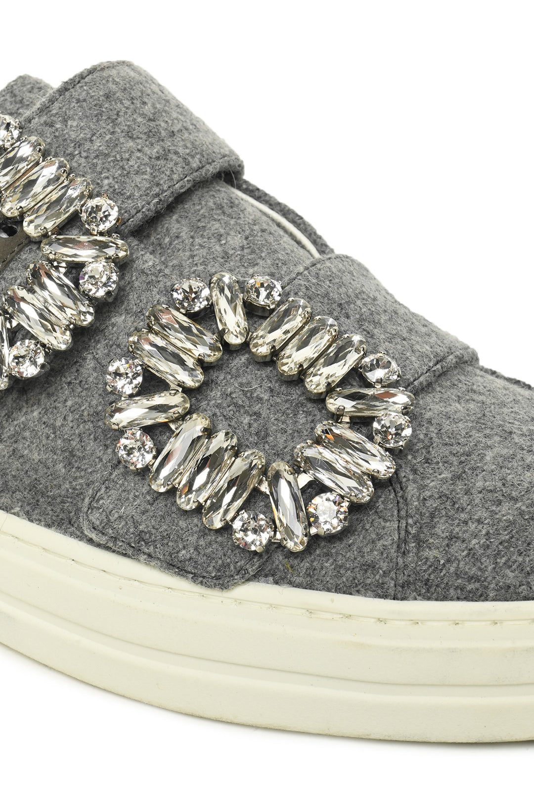 Roger Vivier Size 35 Viv'2 Strass Buckle Fabric Slip On Sneaker