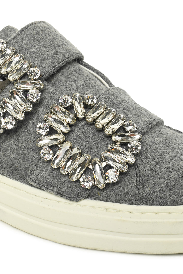 Roger Vivier Size 35 Viv'2 Strass Buckle Fabric Slip On Sneaker