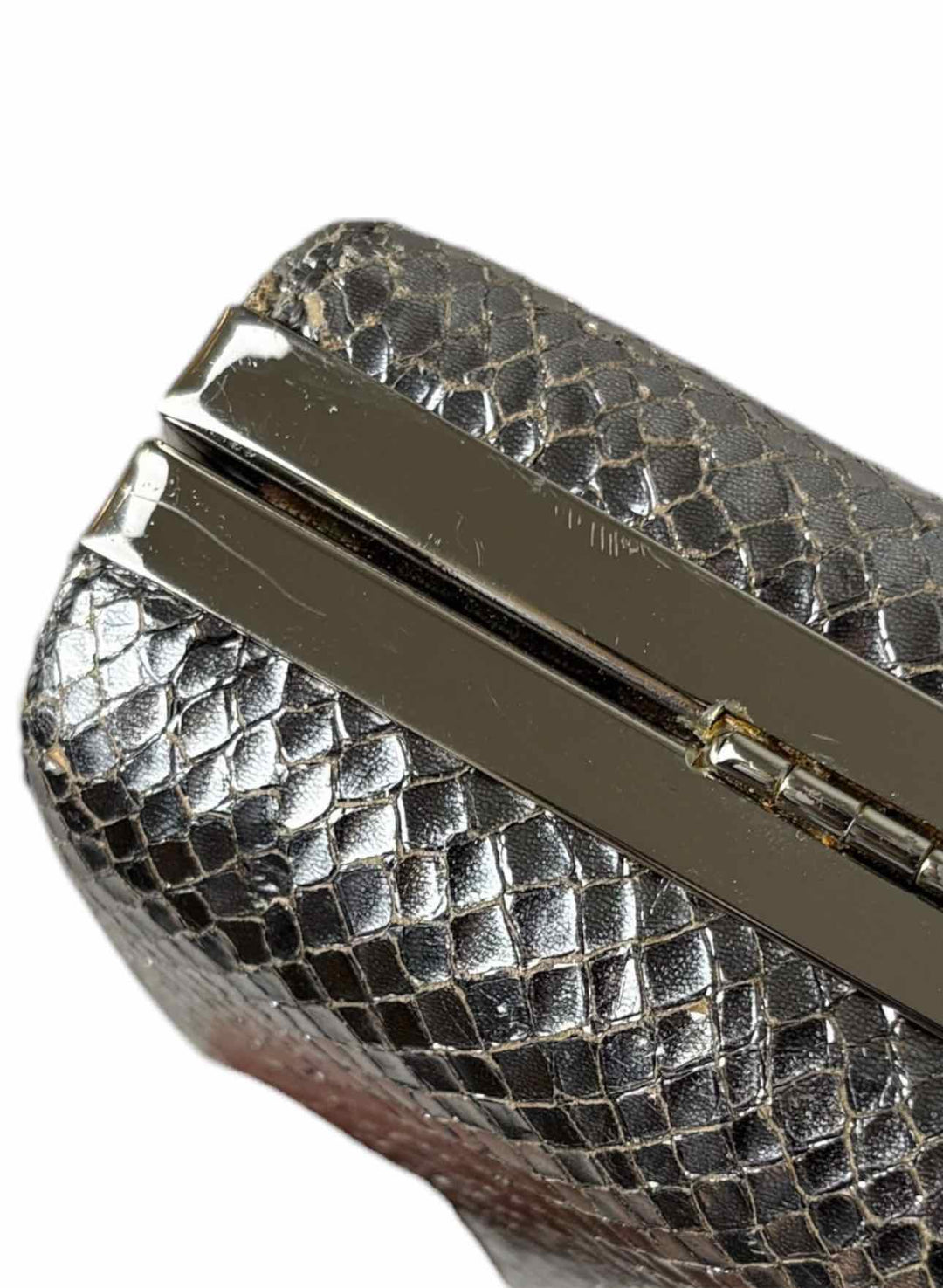 Vivienne Westwood Metallic Silver Leather Snake Print Clutch