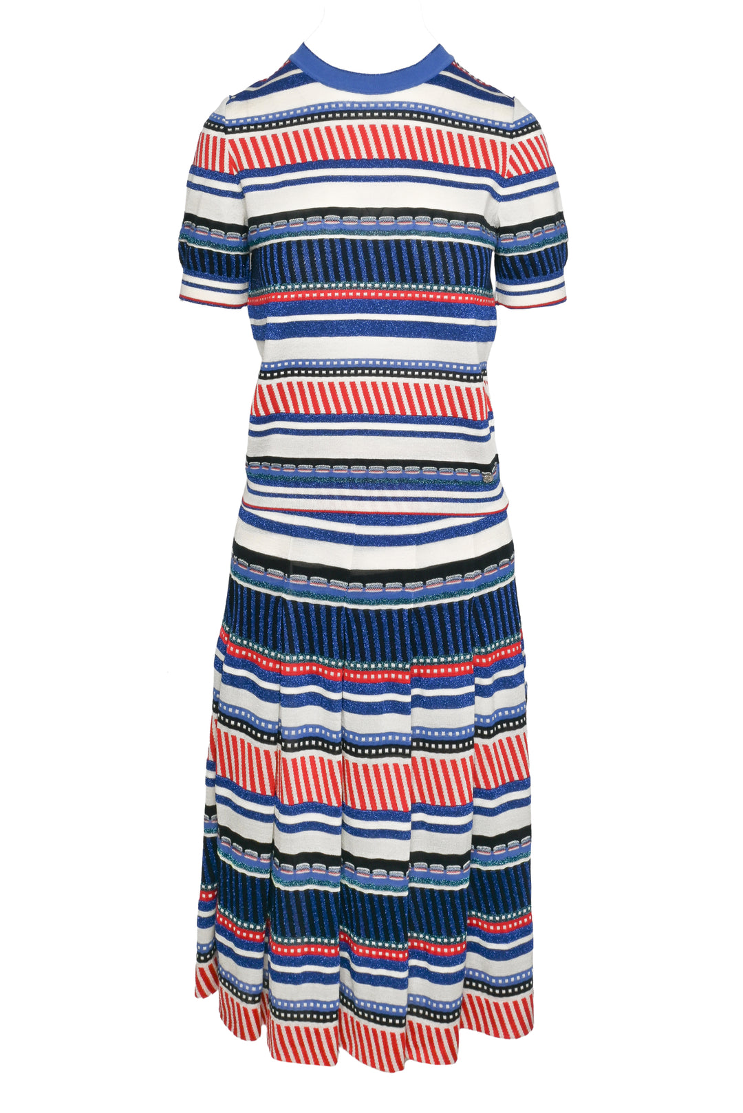 Chanel Size 36/40 Metallic Striped Top & Pleated Skirt Set