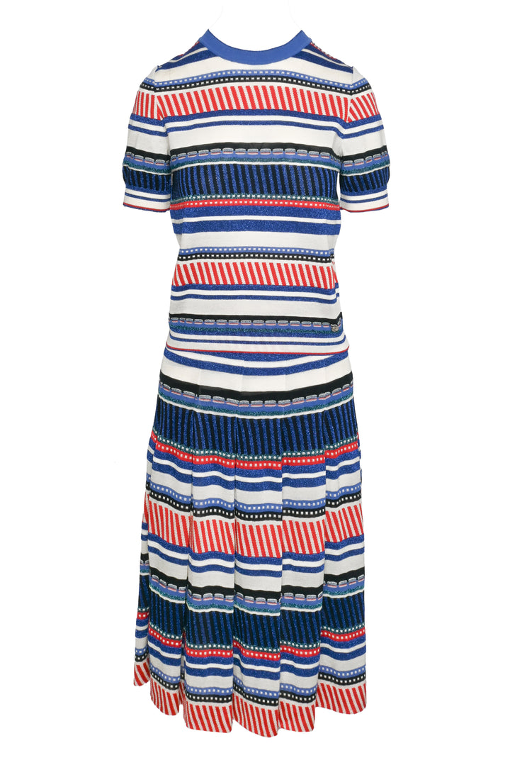 Chanel Size 36/40 Metallic Striped Top & Pleated Skirt Set
