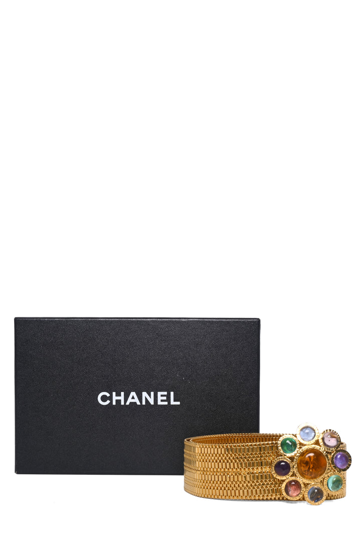 Chanel 1996 Gripoix Rhinestone Byzantine Flower Metal Belt