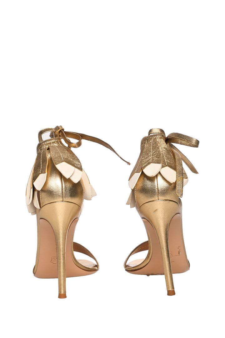 Gianvito Rossi Size 38 Metallic Feather Fringe Sandals