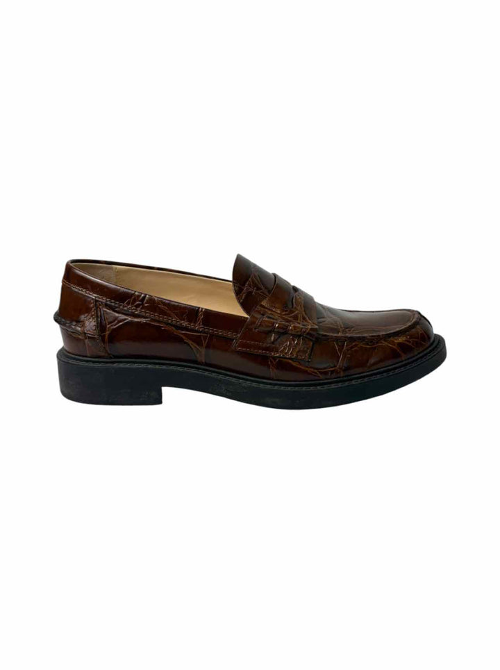 Tod's Size 37  Croc Embossed Leather Loafers