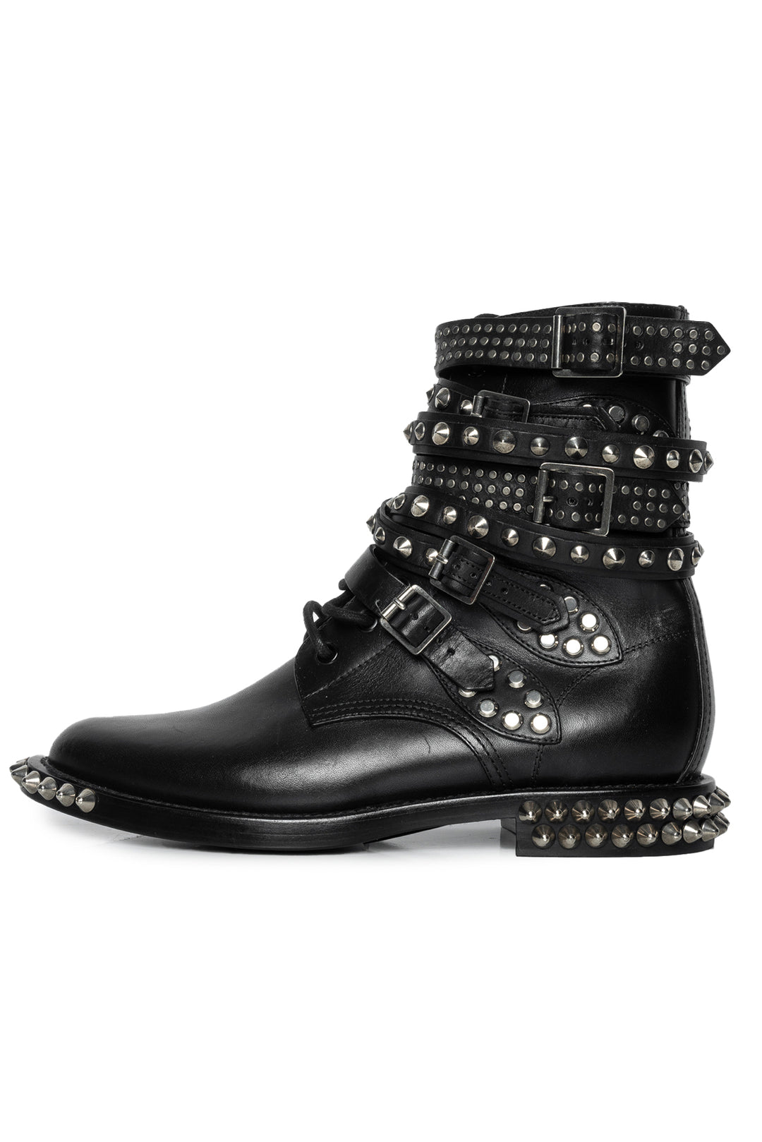 Saint Laurent Size 38 Leather Studded Accent Combat Ankle Boots