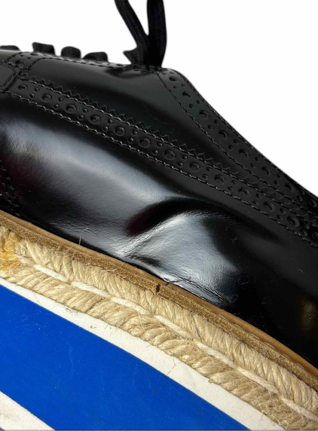 Prada Size 38.5 Leather Platform Brogue Espadrille Derby Flats