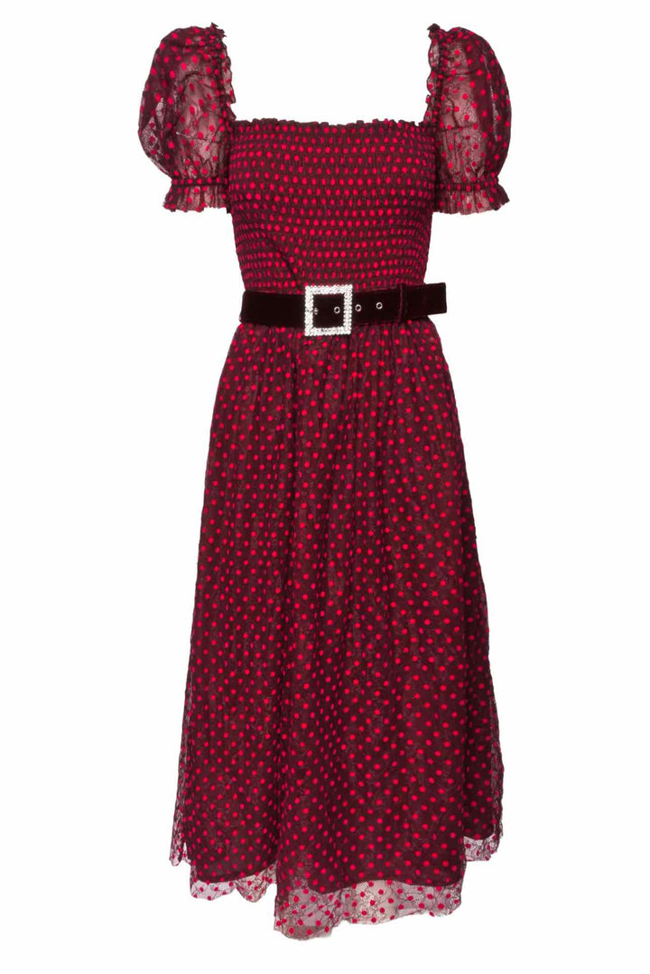 Rebecca Vallance Size 6 Midnight Kiss Lace Polka Dot Midi Dress