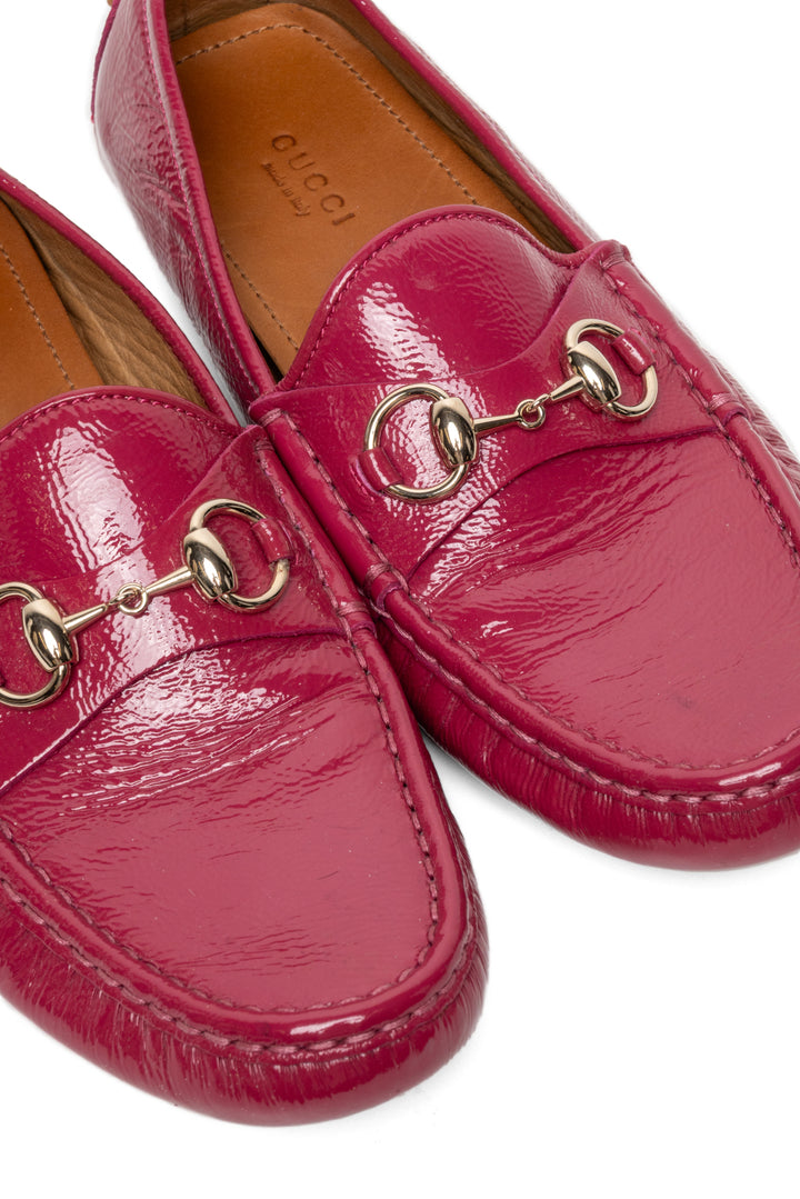 Gucci Size 37.5 Glossy Horsebit Driving Loafers