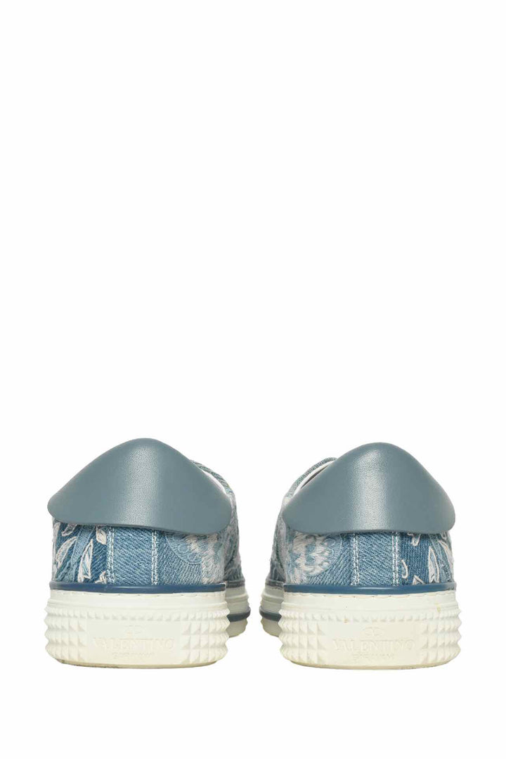 Valentino Size 36.5 Denim Butterfly Embroidered Sneaker