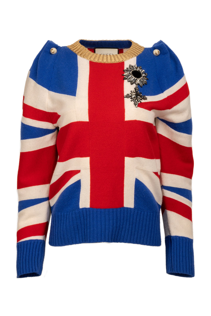 Gucci Size S Union Jack Intarsia Wool Sweater