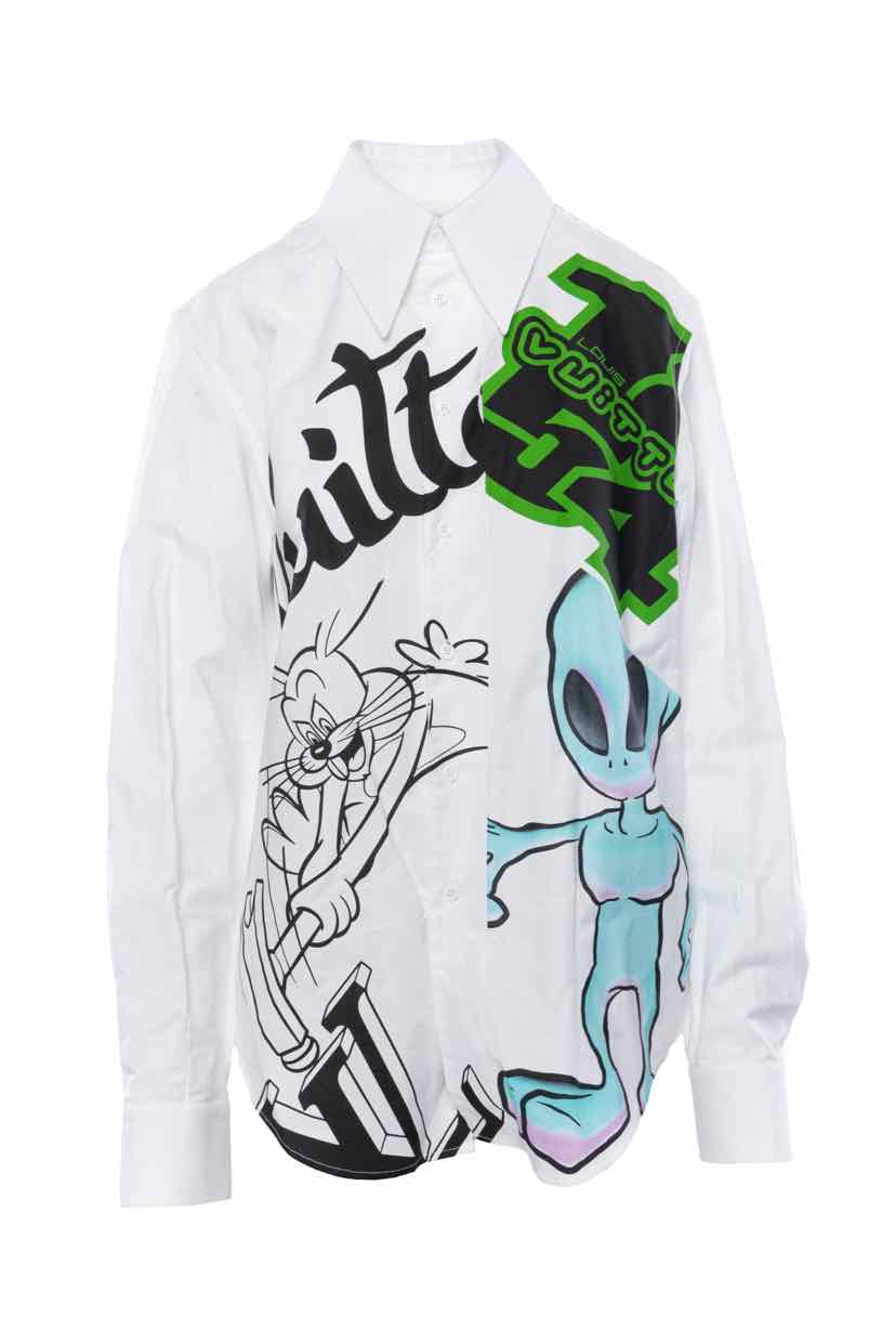 Louis Vuitton Size M Men's Cartoon Alien Graphic Shirt