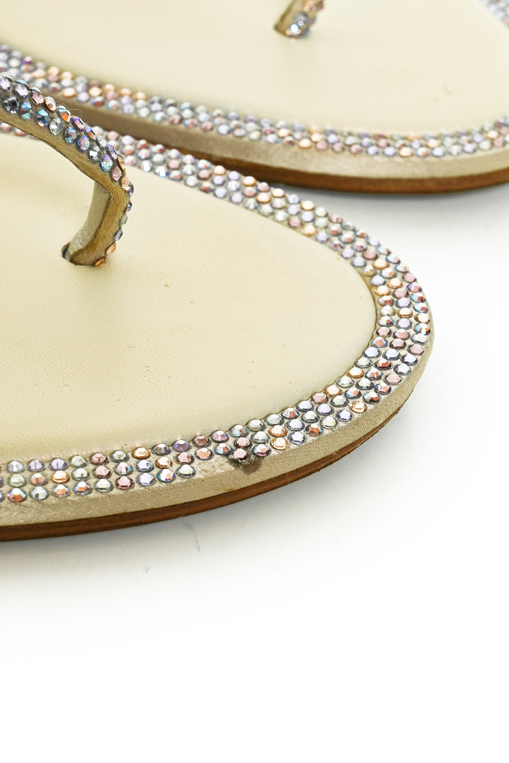 Rene Caovilla Size 8.5 Diana Crystal Embellished Flat Sandals