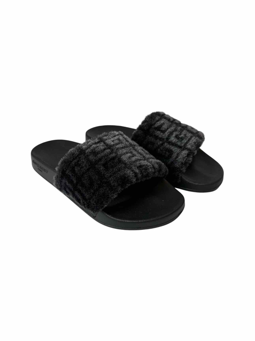 Givenchy Size 9 Logo Print Shearling Slides Sandals