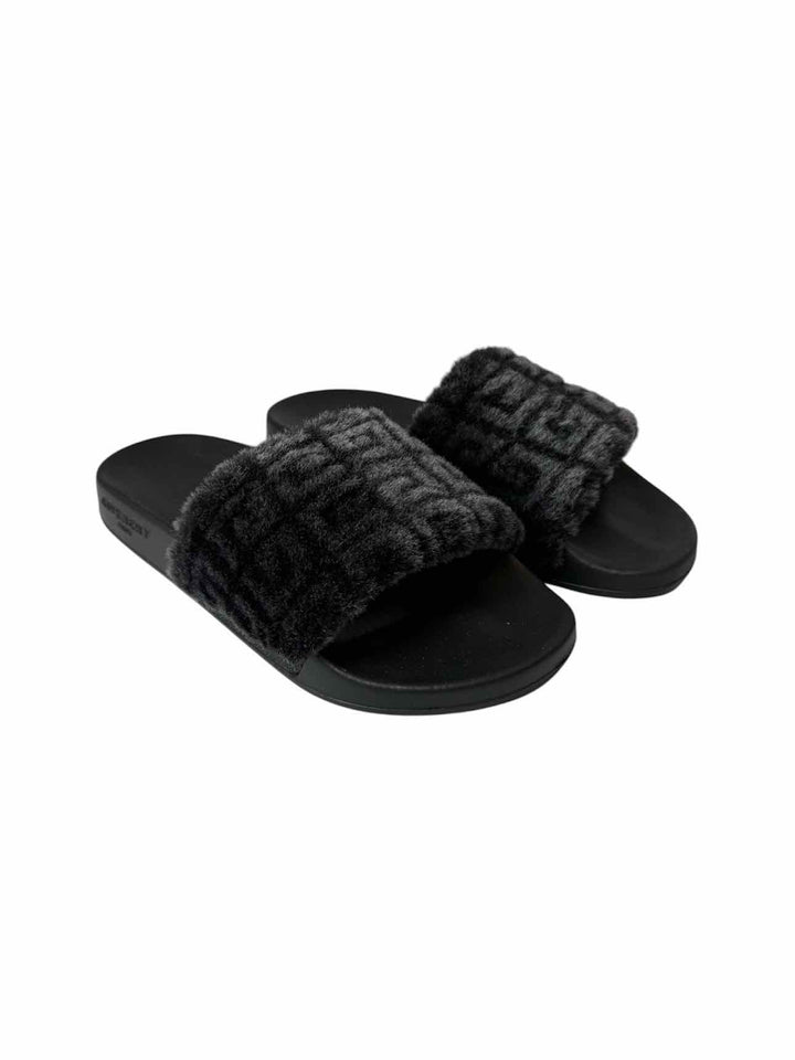 Givenchy Size 9 Logo Print Shearling Slides Sandals