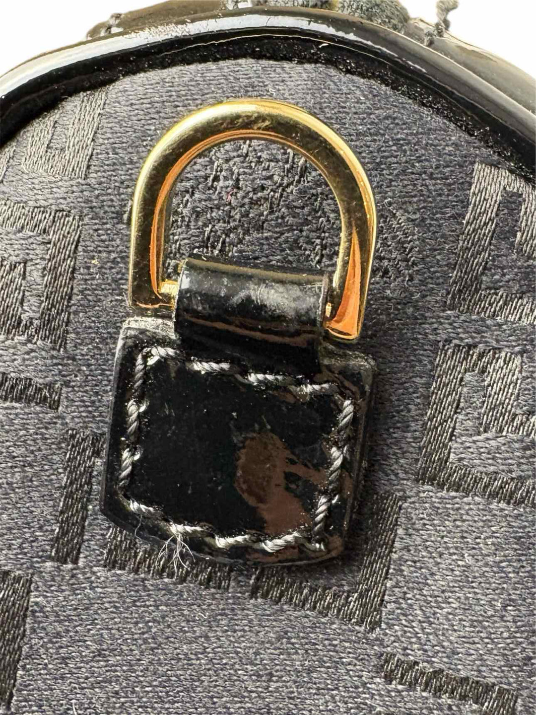 Versace Printed Fabric Patent Trim Crossbody Purse