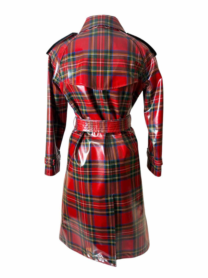 Burberry Size 2 Laminated Tartan Wool Trench Coat