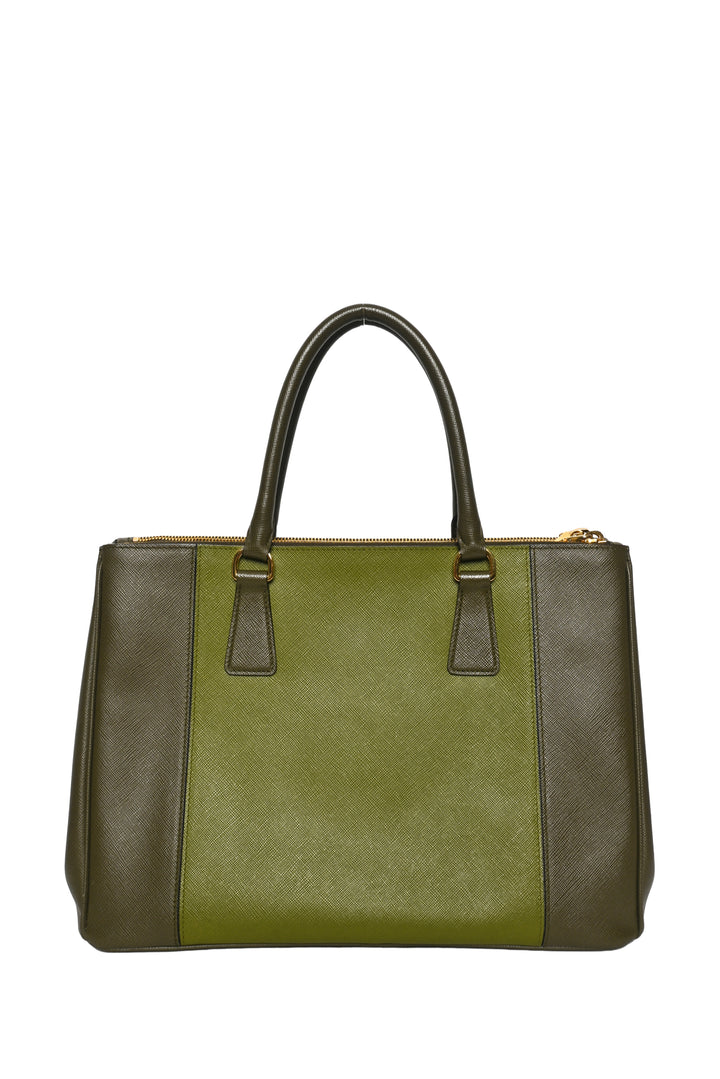 Prada Two Tone Double Zip Lux Saffiano Medium Tote