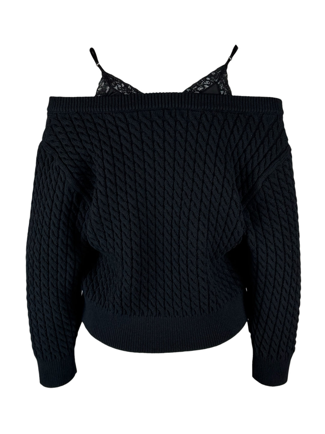 T Alexander Wang Size S Bi-Layer Satin Camisole V-Neck Cable Sweater