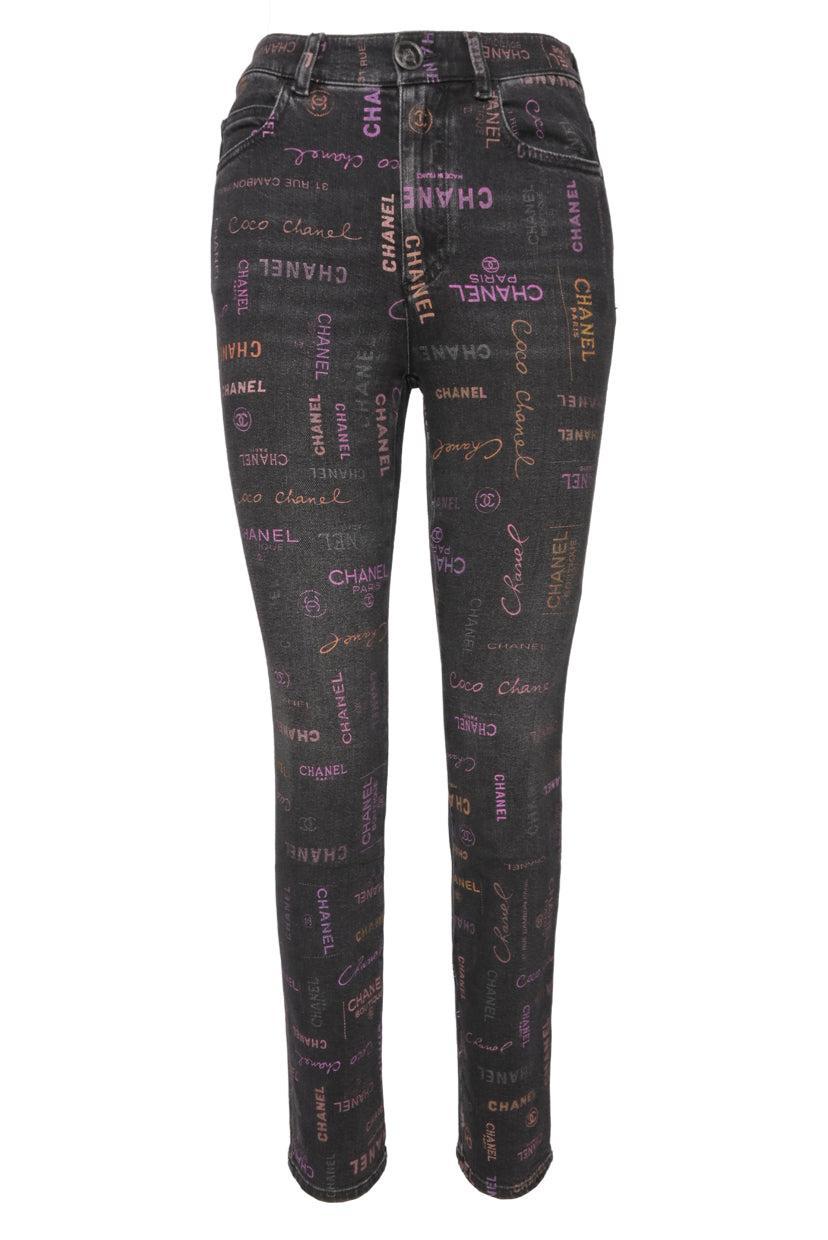 Chanel Size 36 Graffiti Logo Printed Denim Jeans