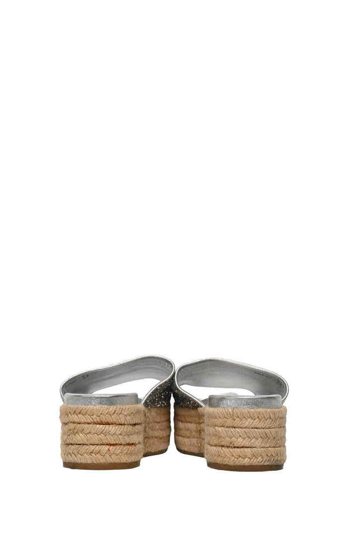 Miu Miu Size 42 Glitter Platform Espadrille Slide Sandals
