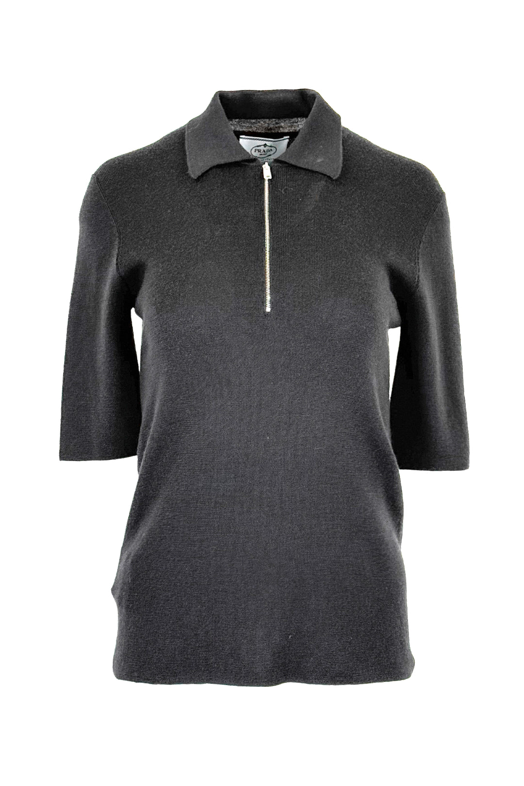 Prada Size 42 2018 Cashmere & Silk Blend Short Sleeve Half Zip Polo Sweater