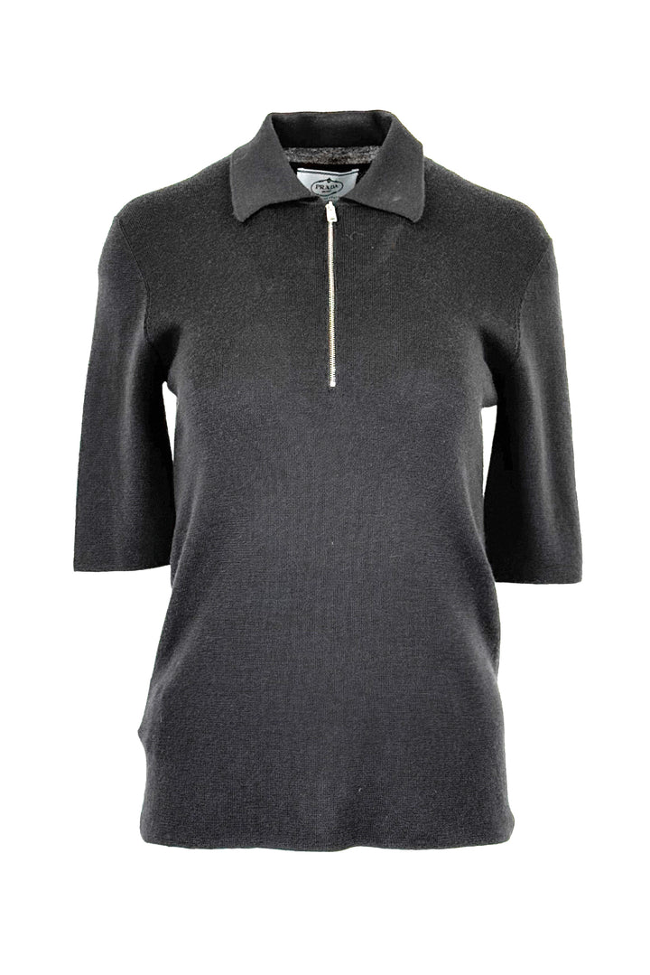 Prada Size 42 2018 Cashmere & Silk Blend Short Sleeve Half Zip Polo Sweater