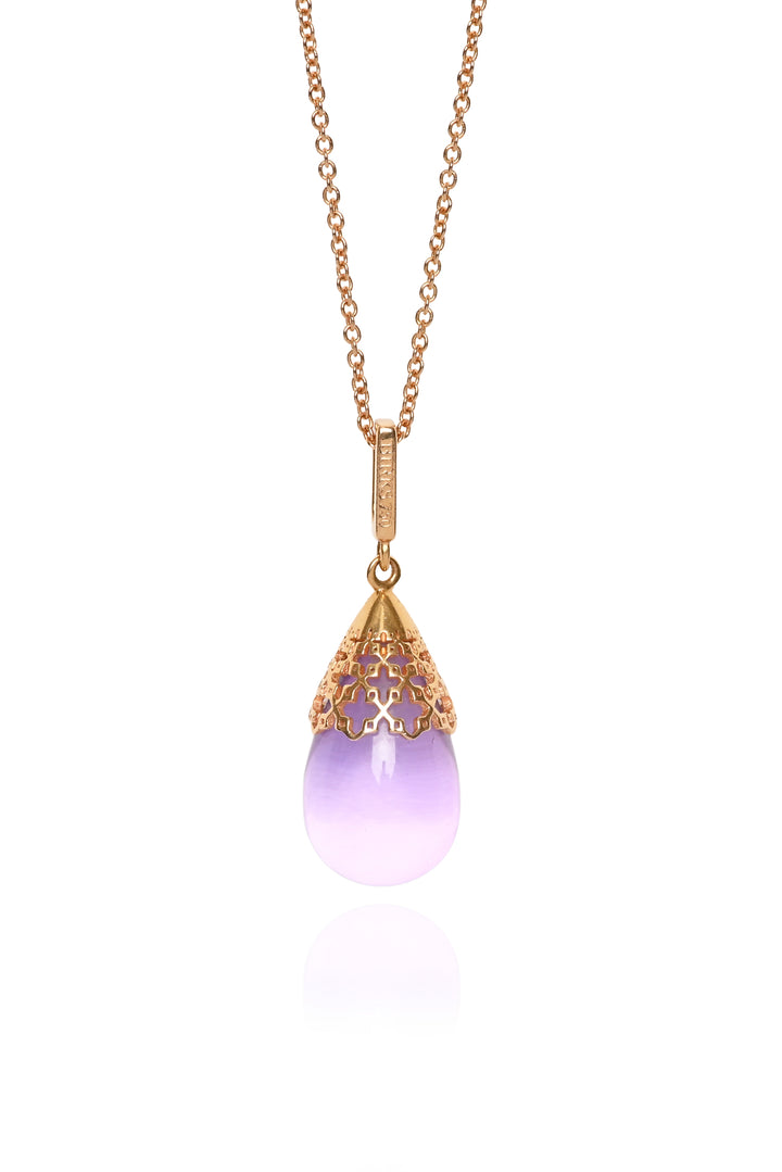Birks 18K Yellow Gold Cage Amethyst Tear Drop Pendant Necklace