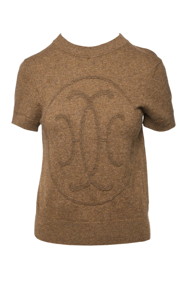Hermes Size 40 Tundra Cashmere H Lift Motif Short Sleeve Sweater