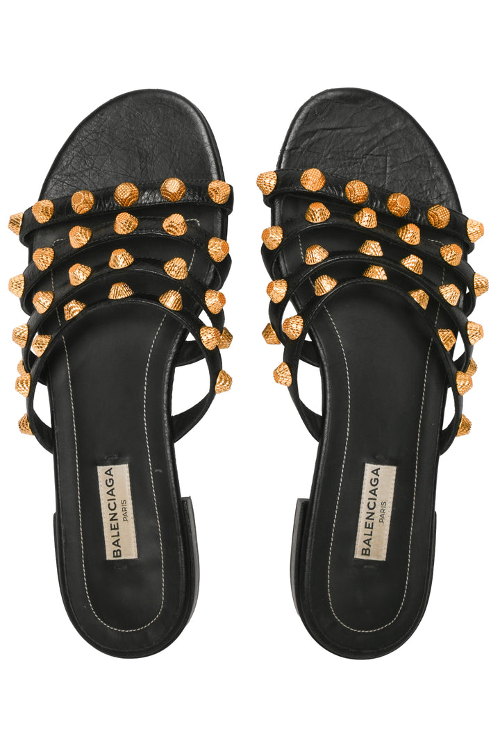 Balenciaga Size 36 Arena Studded Agneau Leather Slide Sandals