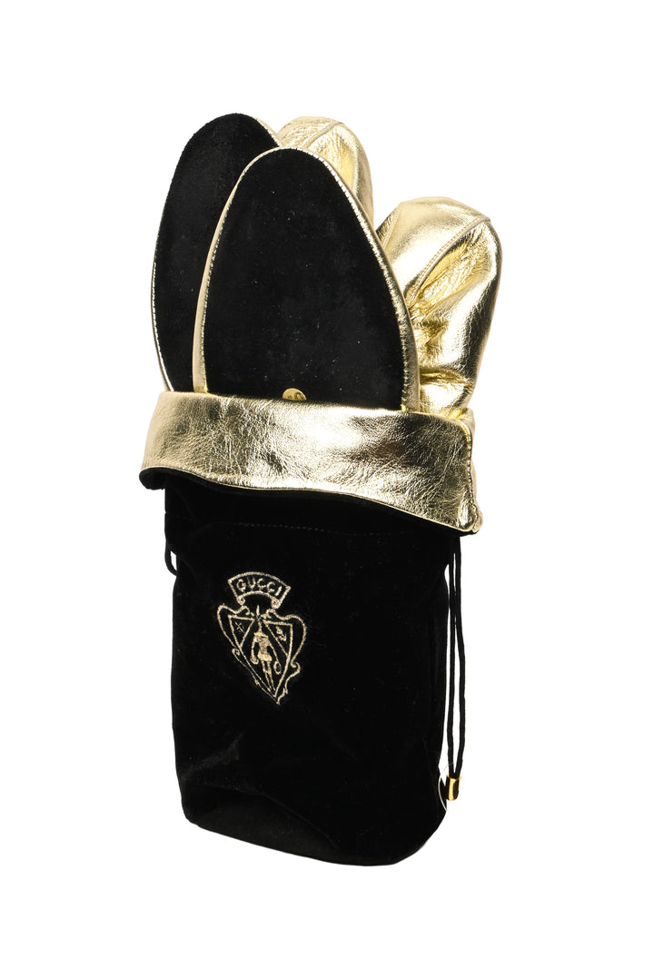 Gucci Size 40 Vintage Golod Leather Fold Up Ballet Flats