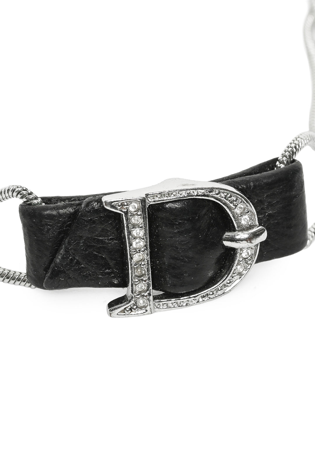 Christian Dior Leather & Chain 'D' Logo Belt Buckle Bracelet