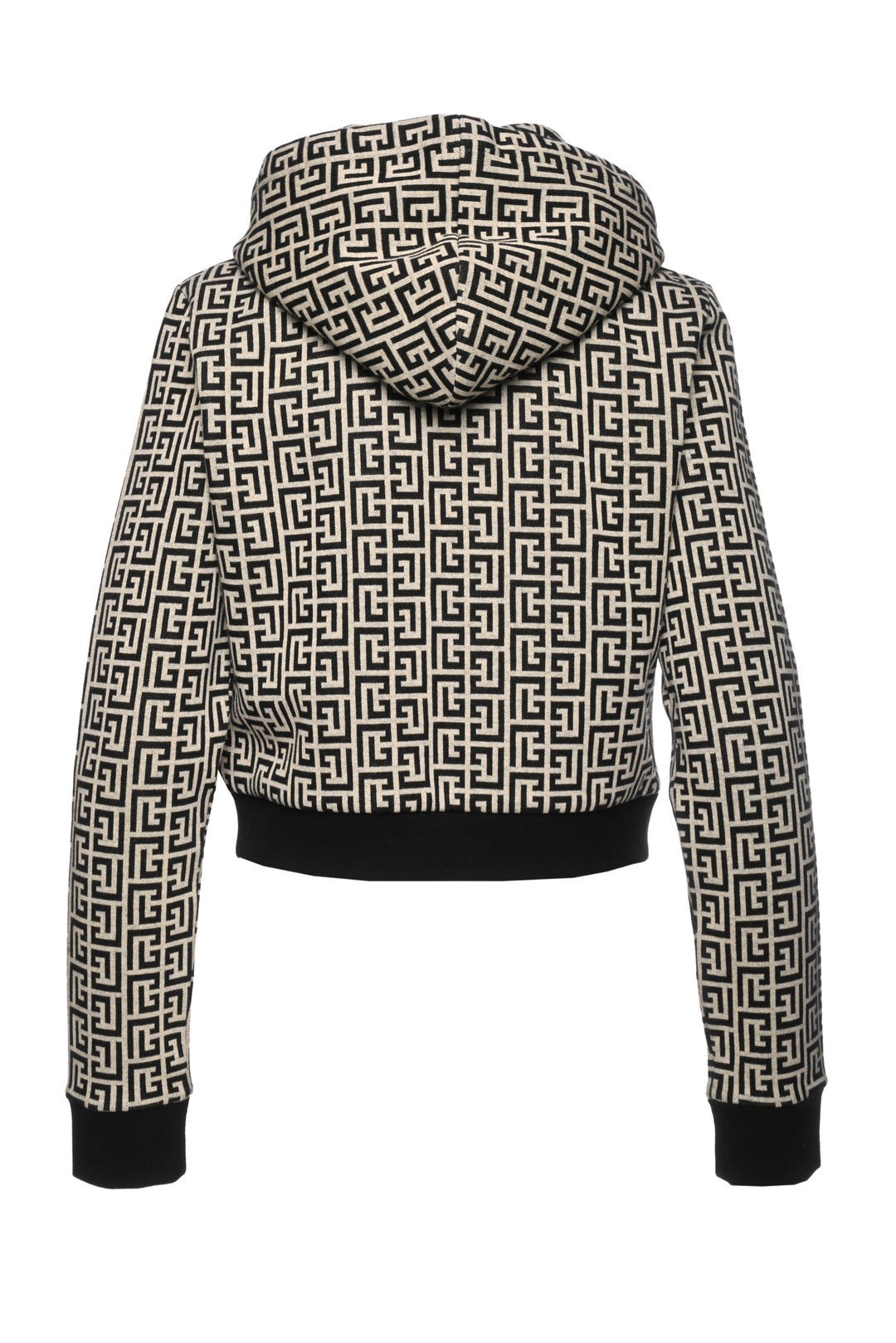 Balmain Size M Monogram Print Cropped Full Zip Hoodie