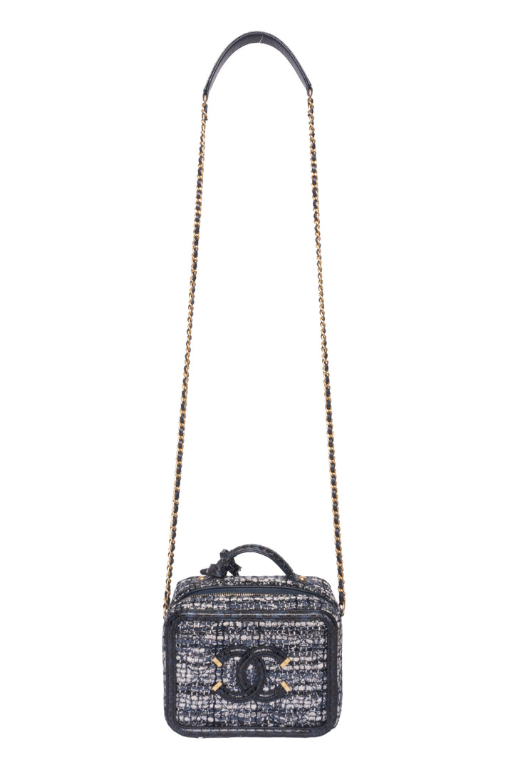 Chanel 2018 Tweed, Python & Calfskin Small CC Filigree Vanity Case Shoulder Bag