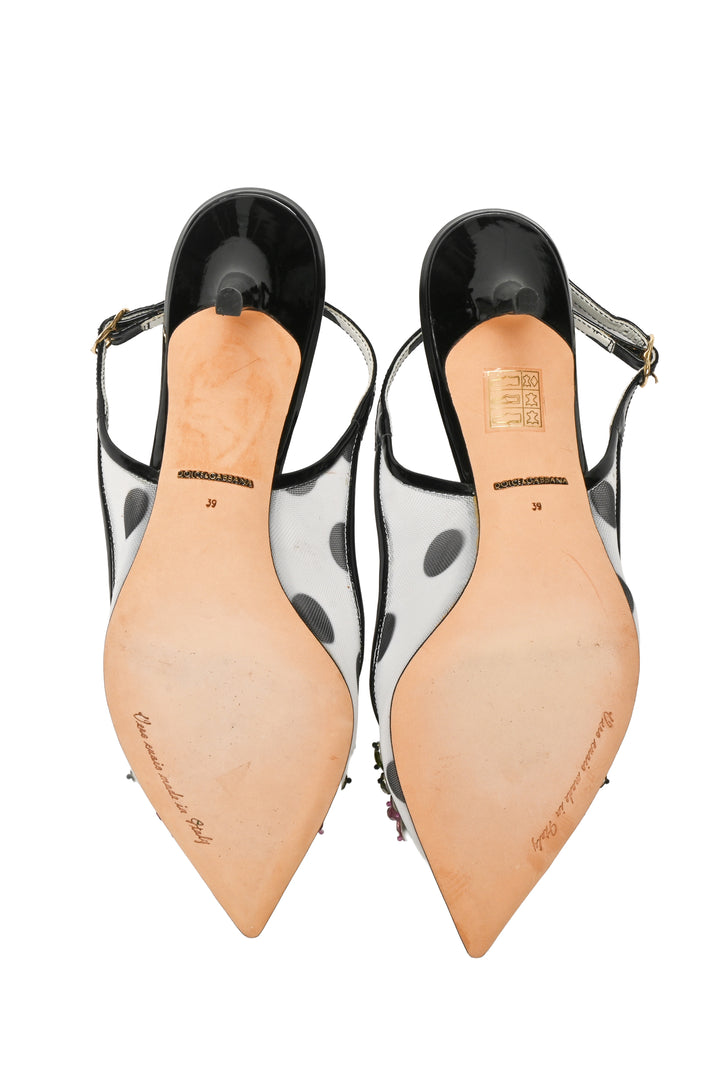 Dolce & Gabbana Size 39 Polka Dot & Crystal Embellished Slingback Pumps