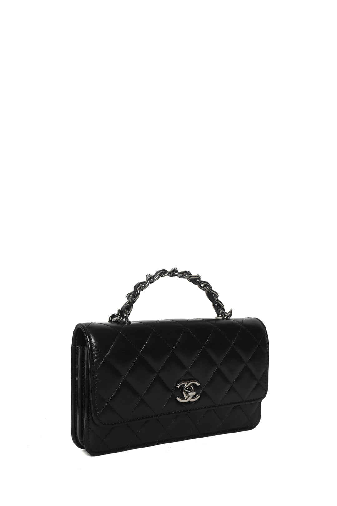 Chanel Shiny Crumpled Calfskin Crystal Quilted Precious Handle Clutch