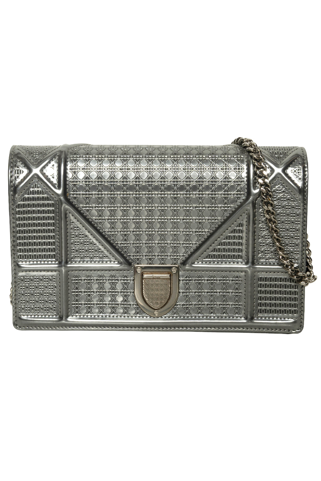 Dior 2017 Metallic Leather Microcannage Diorama Crossbody Wallet On Chain