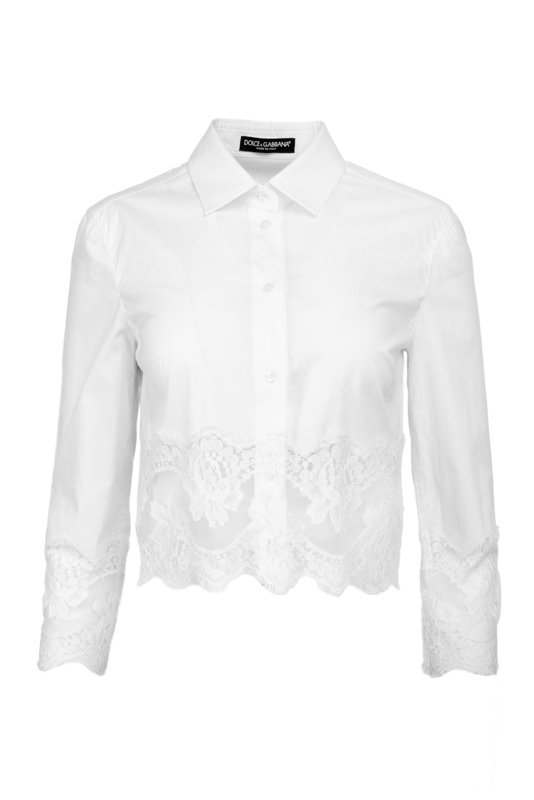 Dolce & Gabbana Size 38 Lace-Trimmed Cropped Cotton Blouse