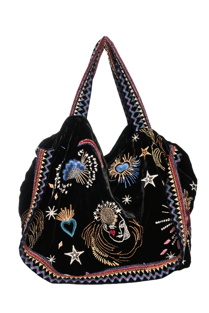 Johnny Was Victoria Embroidered Velvet Tote